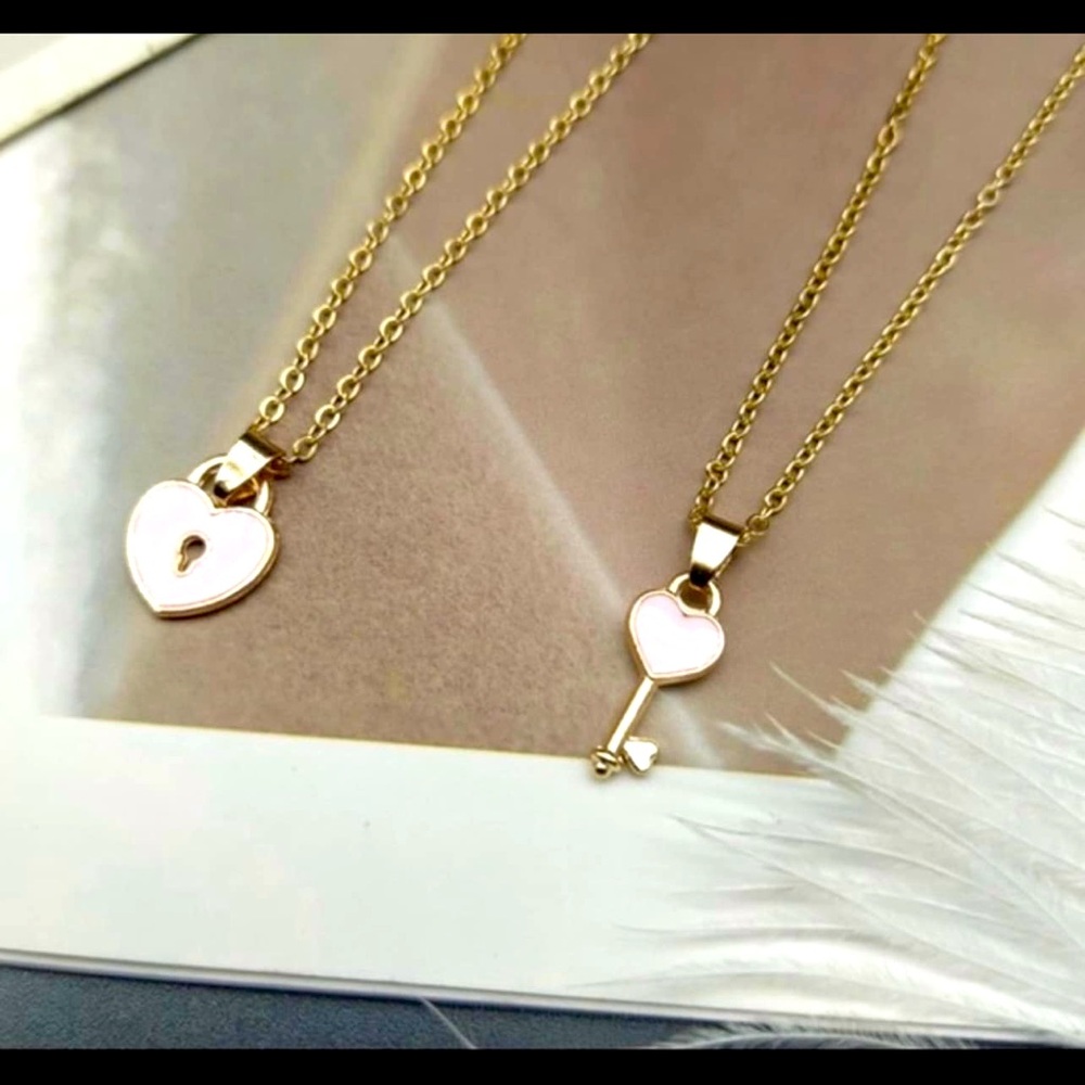 2 pcs Couple Necklace Key Lock Pendant (Pink, White or Black)